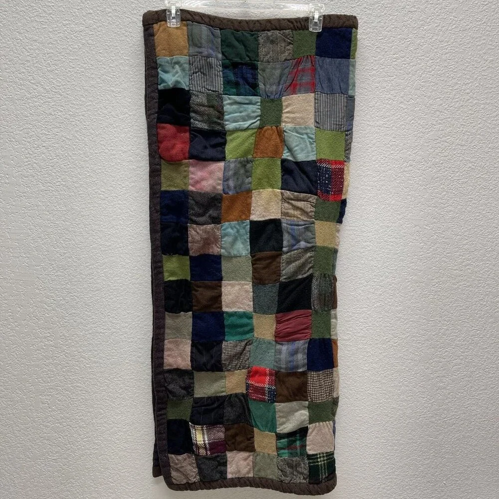 Quilt - Vintage Handmade WOOL Patchwork Flannel Wool Lined Lap Pad 40